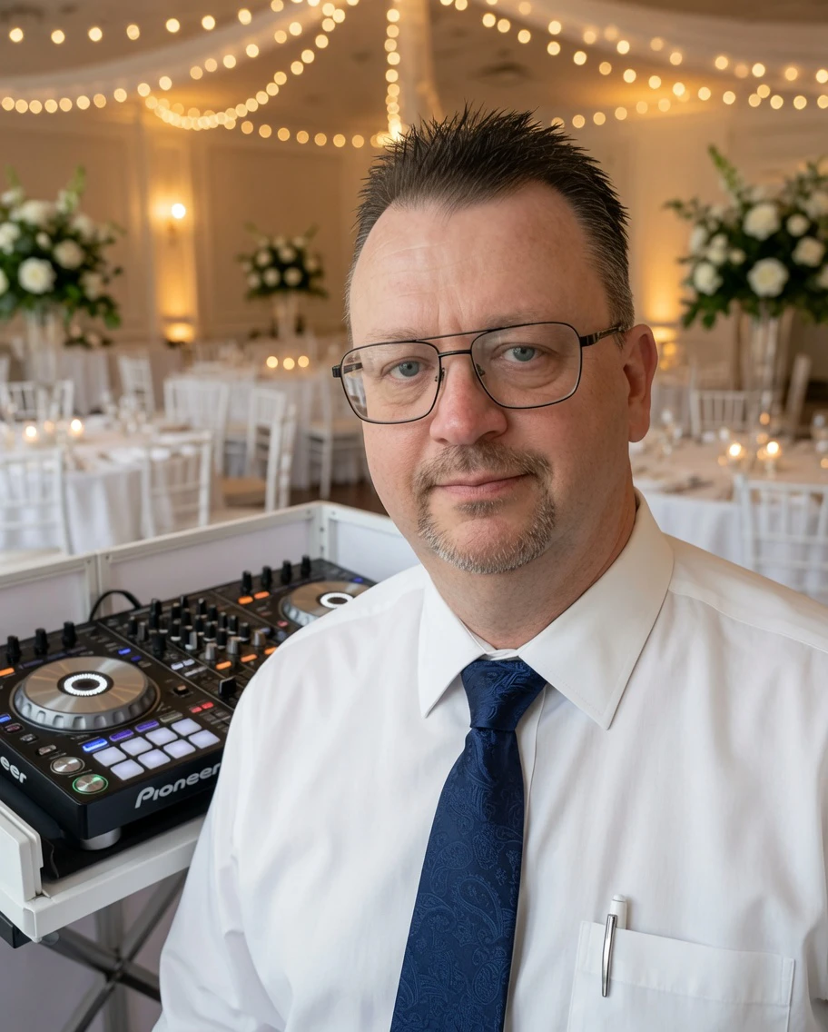 Chris "Topher" Adams of Topher DJ Company at a wedding reception